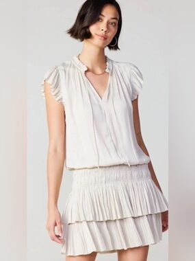 Current Air Cream Pleated Tiered Midi Dress